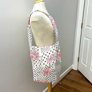 Free People Cream Black and Pink  Polka Dots and Floral Tote